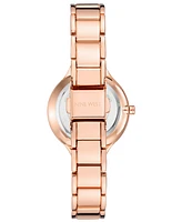 Nine West Women's Quartz Rose Gold-Tone Alloy Link Bracelet Watch, 36mm - Blue, Rose Gold