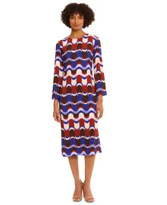 Donna Morgan Women's Printed Long-Sleeve Midi Dress