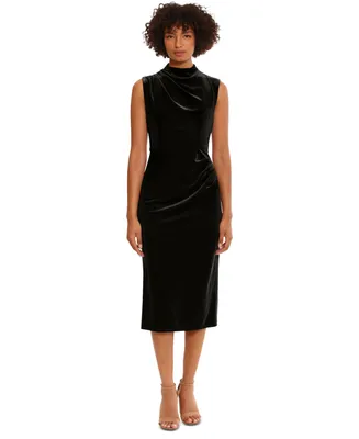Donna Morgan Women's Velvet Ruched Midi Dress
