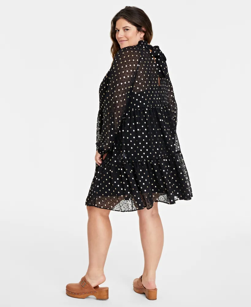 On 34th Women's Metallic Clip-Dot Tiered Trapeze Dress, Created for Macy's