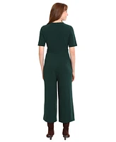 London Times Women's Tab-Waist Cropped Jumpsuit