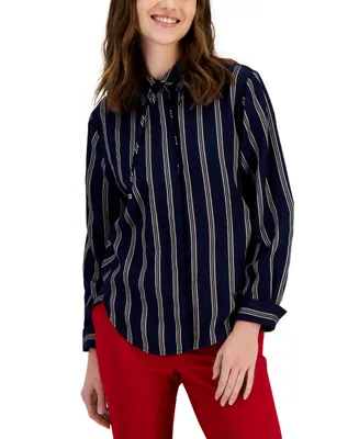 Tommy Hilfiger Women's Collared Dobby Striped Shirt