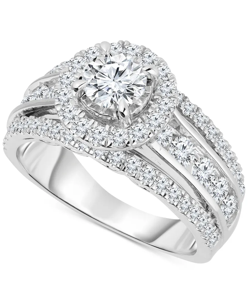 TruMiracle Diamond Halo Three Row Engagement Ring (2 ct. t.w.) in 14k White Gold