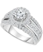 TruMiracle Diamond Halo Three Row Engagement Ring (2 ct. t.w.) in 14k White Gold