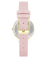 Nine West Woman's Quartz Pink Faux Leather Band and Floral Pattern Watch, 36mm - Pink, Gold