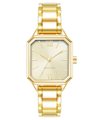 Nine West Women's Quartz Square Gold-Tone Alloy Link Bracelet Watch, 27mm