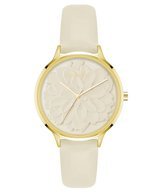 Nine West Women's Quartz Cream Faux Leather Band Watch, 34.5mm - Cream, Gold