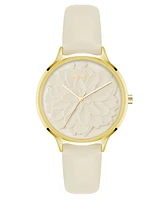 Nine West Women's Quartz Cream Faux Leather Band Watch, 34.5mm - Cream, Gold