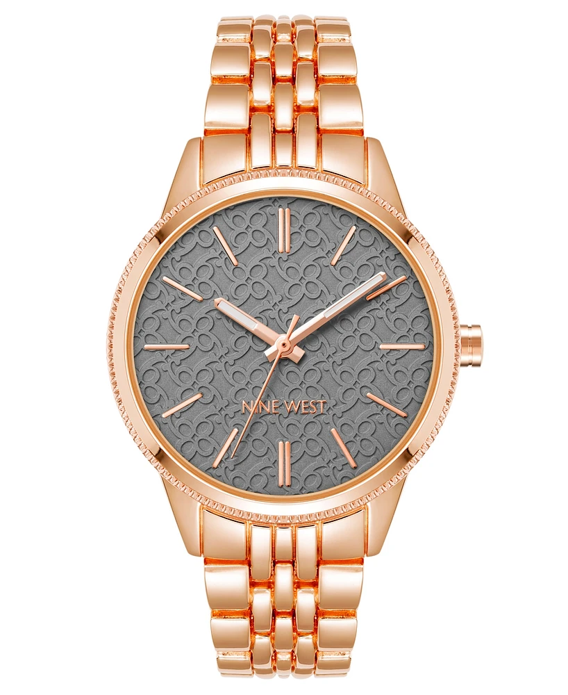 Nine West Women's Quartz Rose Gold-Tone Alloy Link Bracelet Watch, 34mm - Gray, Rose Gold