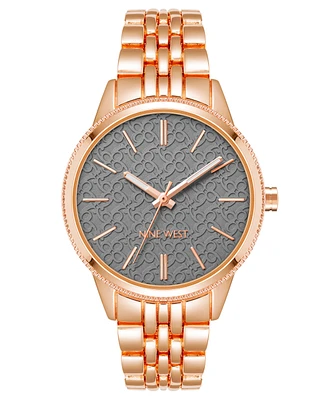 Nine West Women's Quartz Rose Gold-Tone Alloy Link Bracelet Watch, 34mm - Gray, Rose Gold