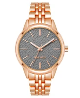 Nine West Women's Quartz Rose Gold-Tone Alloy Link Bracelet Watch, 34mm - Gray, Rose Gold