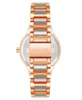 Nine West Women's Quartz Gray Enamel and Rose Gold-Tone Alloy Link Bracelet Watch, 34mm - Gray, Rose Gold