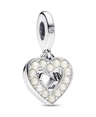 Pandora Mixed Stone Pearlescent White Heart Double Dangle Charm