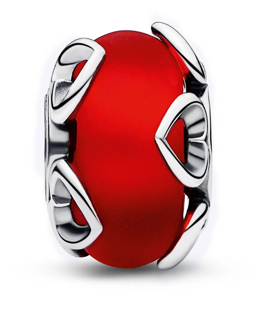 Pandora Sterling Silver Frosted Red Murano Glass Hearts Charm