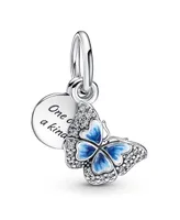 Pandora Cubic Zirconia Blue Butterfly Quote Double Dangle Charm