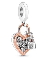 Pandora Cubic Zirconia Heart Padlock Double Dangle Charm