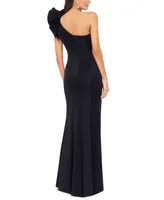 Betsy & Adam Petite Ruffle-Shoulder Evening Gown
