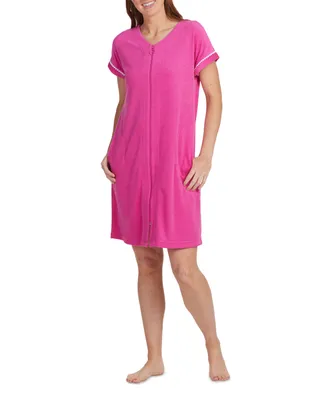 Miss Elaine Women's Solid-Color Terry Knit Short Zip Robe