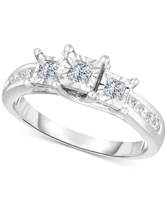 Diamond Princess-Cut Three Stone Ring (1/2 ct. t.w.) in 14k White Gold