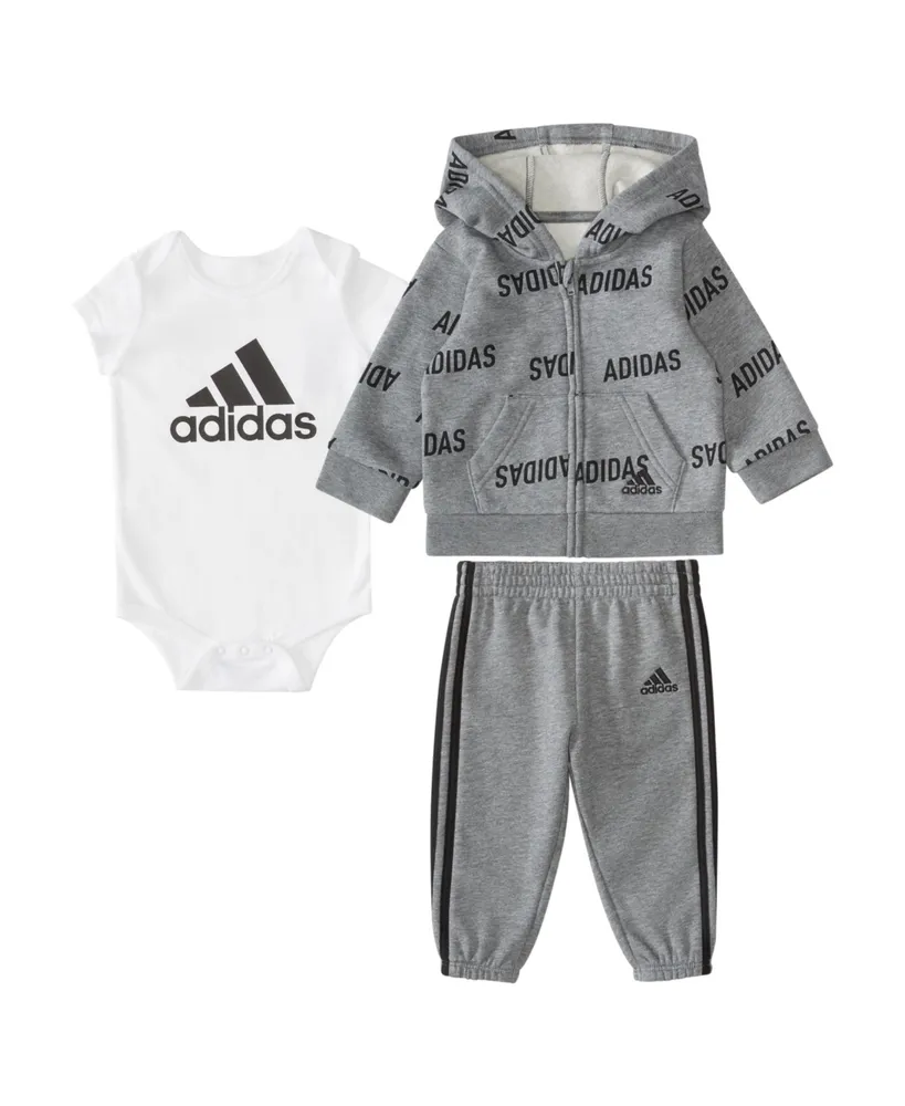 adidas Baby Boys Fleece Jacket, Bodysuit and Pants, 3 Piece Set