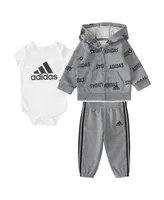 adidas Baby Boys Fleece Jacket, Bodysuit and Pants, 3 Piece Set
