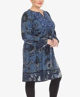 White Mark Plus Size Paisley Flower Embroidered Sweater Dress