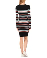 CeCe Women's Striped Rib Knit Sweater Dress