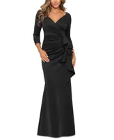 Xscape Petite Ruched Ruffled Gown