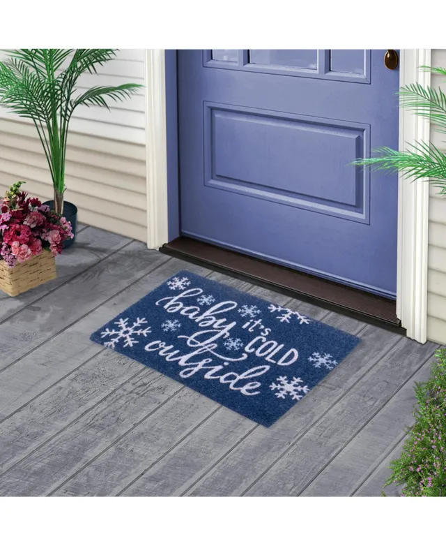 Baby It's Cold Outside Collection Script 28 x 18 Coir Doormat - Blue