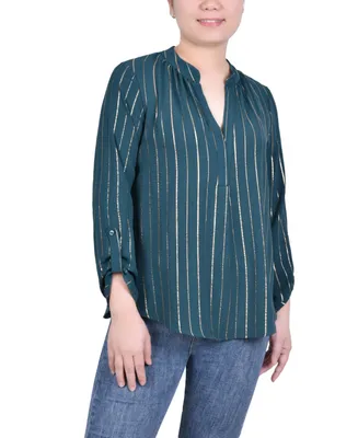 Ny Collection Women's Long Sleeve Foil Striped Blouse