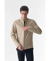 Furniq Uk Men's Genuine Leather Casual Jacket, Beige