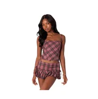 Women's Jamie plaid lace up corset top