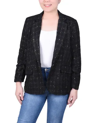 Ny Collection Petite Long Sleeve Single Button Tweed Blazer
