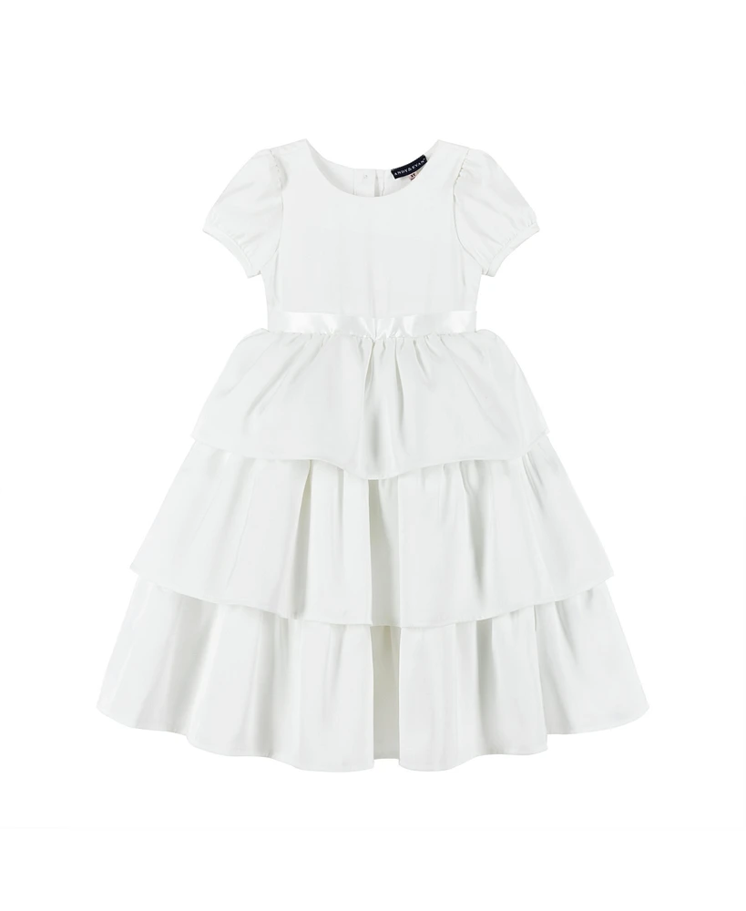 Toddler/Child Girls Puff Sleeve Satin Tiered Dress