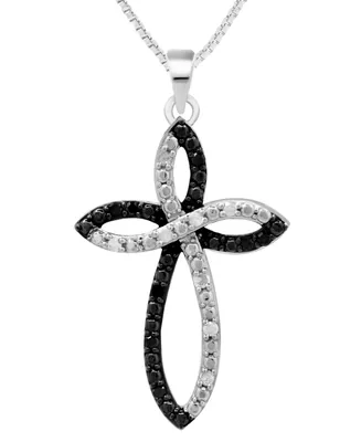 Black & White Diamond Cross 18" Pendant Necklace (1/6 ct. t.w.) in Sterling Silver