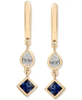 Lab-Grown Blue Sapphire (1/2 ct. t.w.) & Lab-Grown White Sapphire (1/3 ct. t.w.) Dangle Huggie Hoop Earrings in 14k Gold-Plated Sterling Silver