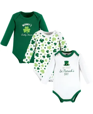 Hudson Baby Infant Boy Cotton Long-Sleeve Bodysuits, Lucky Charm, 3-Pack