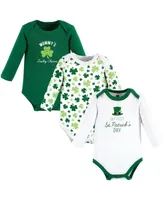 Hudson Baby Baby Boys Hudson Cotton Long-Sleeve Bodysuits, Lucky Charm, 0-3 Months