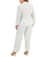 Kasper Plus Size Two Button Blazer Tie Neck Blouse Pull On Straight Leg Pants