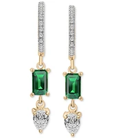 Lab-Grown Emerald (1/2 ct. t.w.), Lab-Grown White Sapphire (7/8 ct. t.w.) & Diamond (1/20 ct. t.w.) Dangle Huggie Hoop Earrings in 14k Gold-Plated Ste