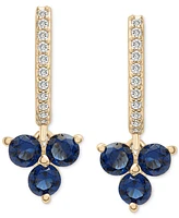 Lab-Grown Blue Sapphire (7/8 ct. t.w.) & Diamond (1/20 ct. t.w.) Dangle Huggie Hoop Earrings in 14k Gold-Plated Sterling Silver