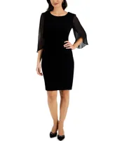 Connected Petite Chiffon Cape-Sleeve Sheath Dress