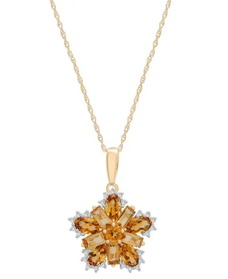 Citrine (1-3/4 ct. t.w.) & Diamond (1/10 ct. t.w.) 18" Flower Pendant Necklace in 14k Gold