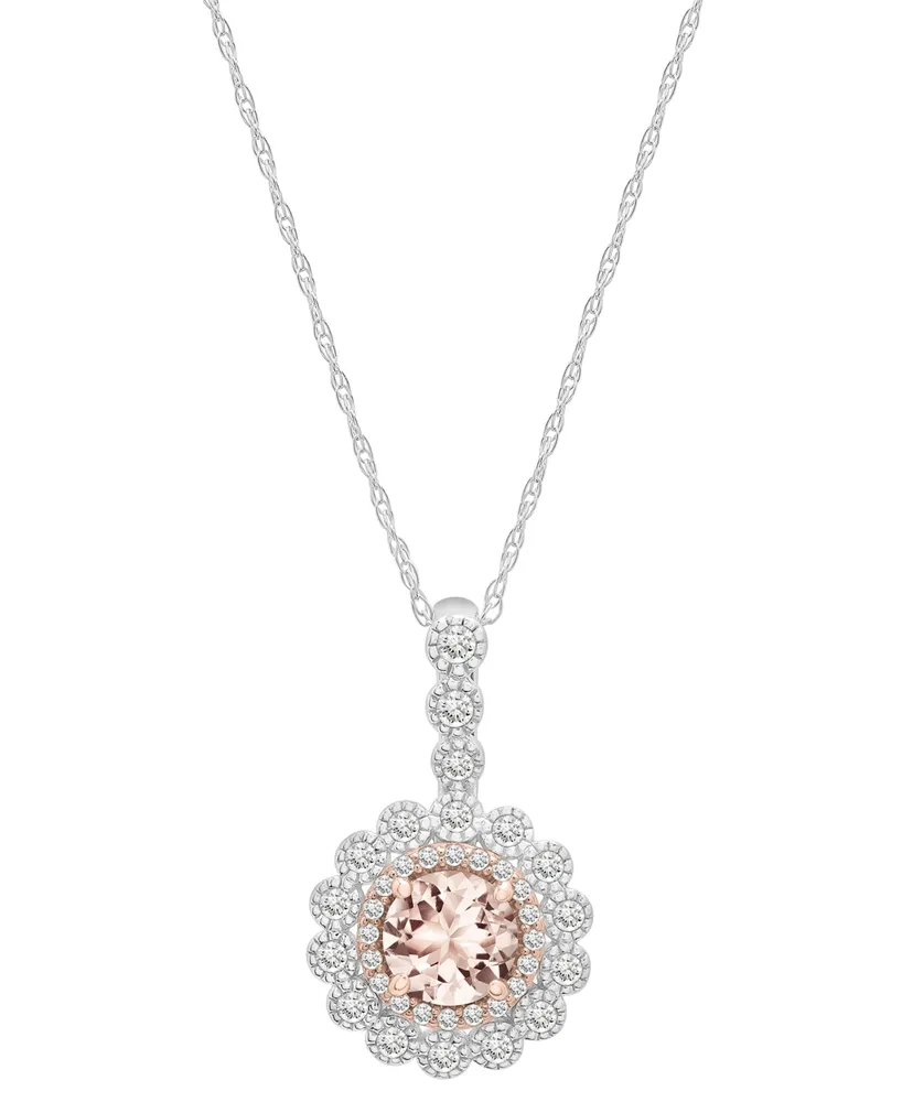 Morganite (3/8 ct. t.w.) & Diamond (1/4 ct. t.w.) 18" Flower Pendant Necklace in 14k Rose & White Gold