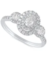 Diamond Oval Double Halo Engagement Ring (3/4 ct. t.w.) in 14k White Gold