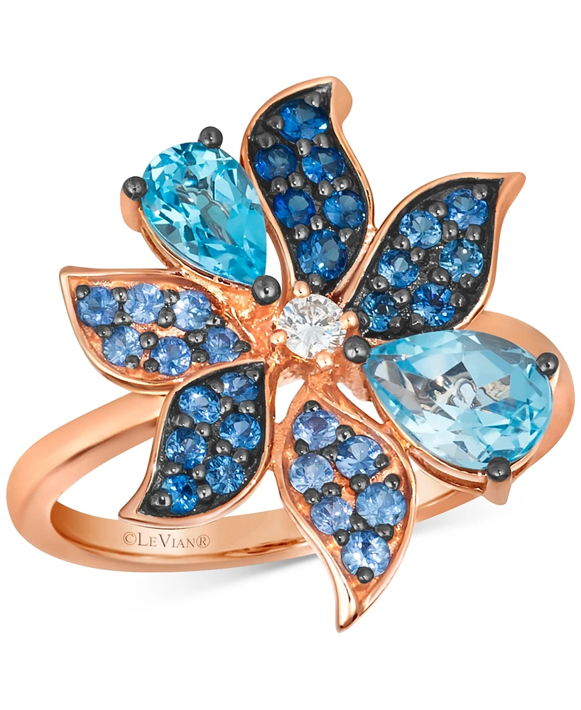 Le Vian Multi-Gemstone (1-5/8 ct. t.w.) & Vanilla Diamond (1/20 ct. t.w.) Pear & Pave Flower Ring in 14k Rose Gold