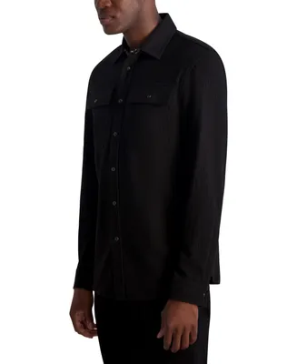 Karl Lagerfeld Paris Men's Ribbed Long Sleeve Knit with Snap Buttons and Chest Pockets Shirt Jacket
