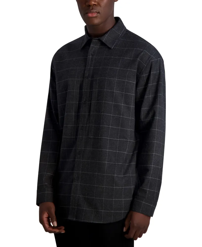 Karl Lagerfeld Men's Long Sleeve Windowpane Dress Shirt