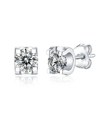 Sterling Silver White Gold Plated with 0.50ctw Lab Created Moissanite Solitaire Tulip Stud Earrings