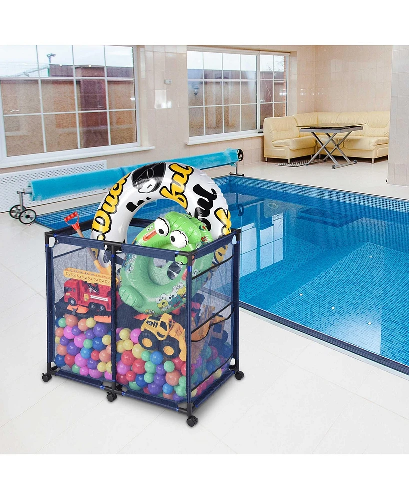 Yescom 37"x24"x35" Mesh Pool Storage Bin Rolling Cart Organizer Metal Frame Color Opt